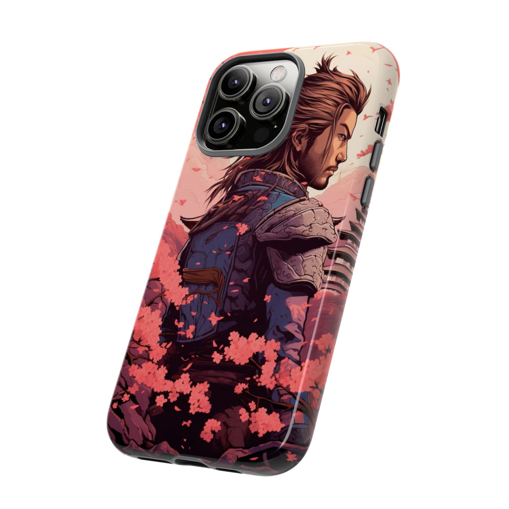 Samurai Phone Case, Tough Cases for Men, Cherry Blossom Art, Gift for Anime Fans, Unique Phone Accessory, Stylish Protection