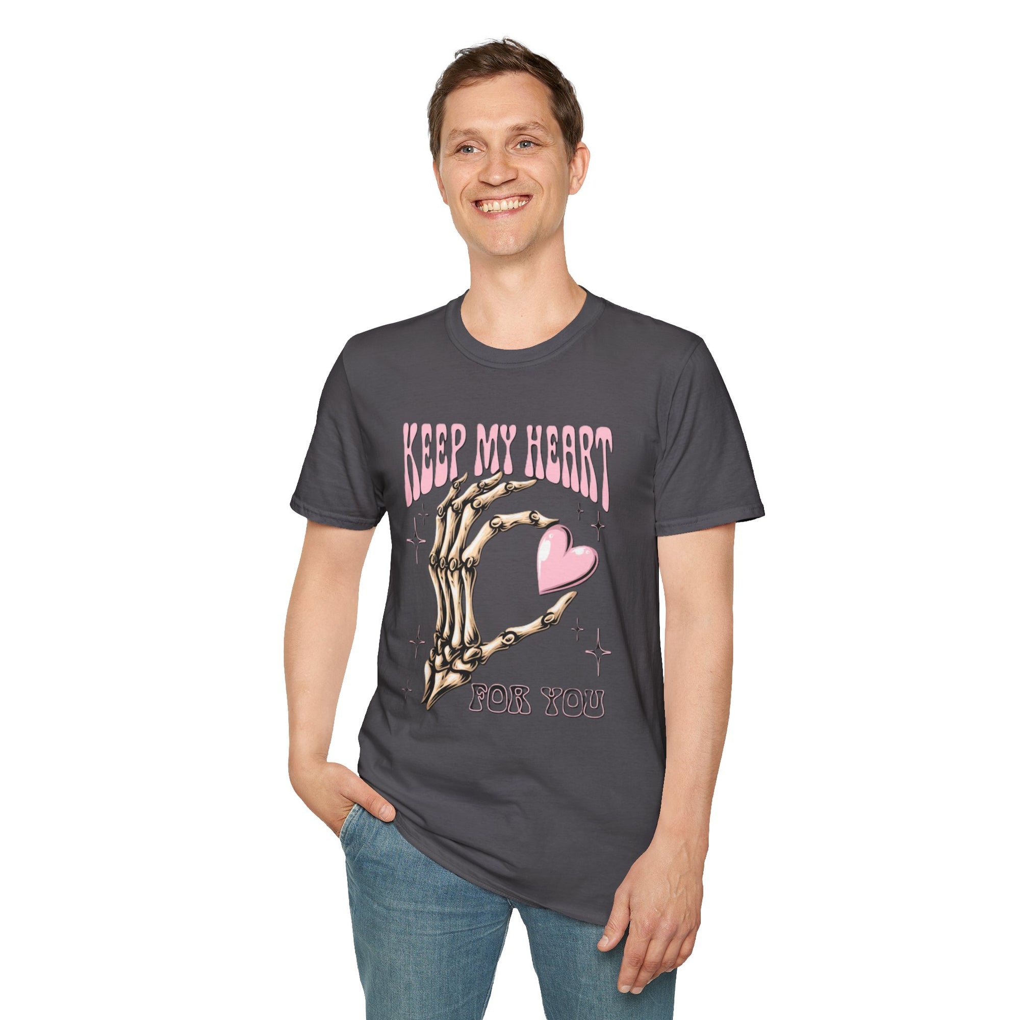 Keep My Heart Unisex Softstyle T-Shirt, Cute Graphic Tee, Valentine's Day Gift, Casual Style, Skeleton Design, Soft Cotton