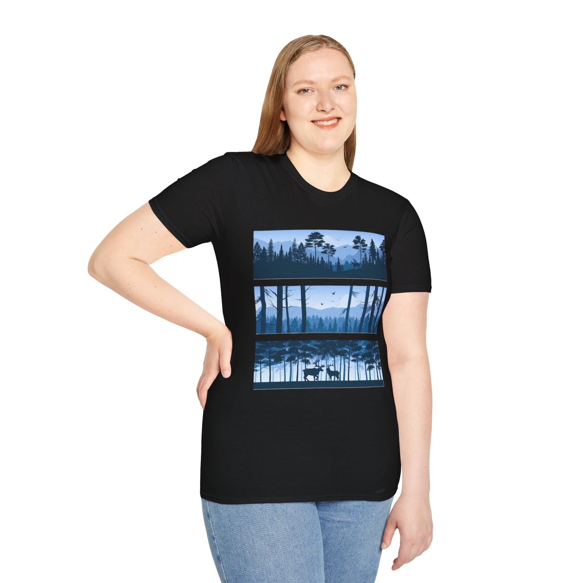 Mountain Landscape Unisex Softstyle T-Shirt | Nature Lover Gift, Outdoor Adventure Tee, Relaxed Fit, Casual Wear, Camping Shirt