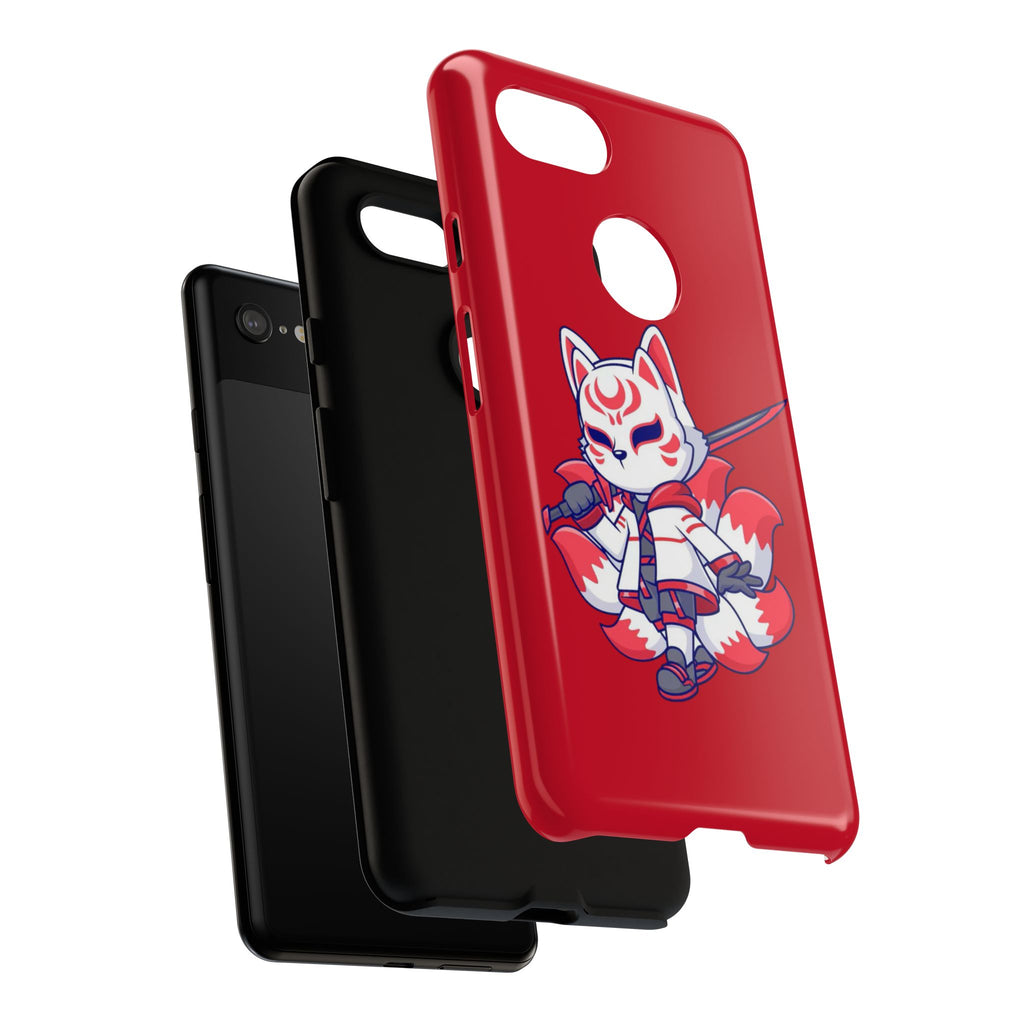 Anime-Inspired Tough Phone Case, Kawaii Fox Design, Gift for Gamers, Cute Phone Accessories, Red Phone Cover, Cosplay Merchandise