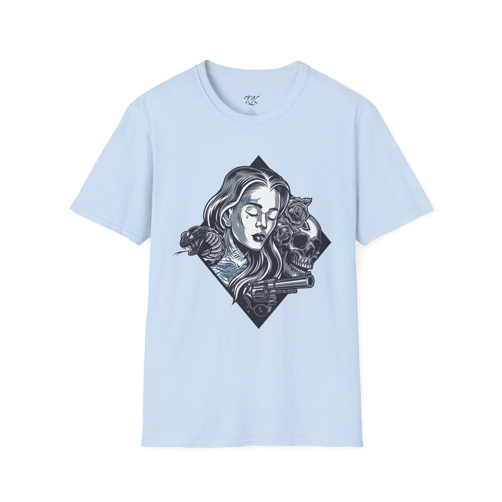 Edgy Graphic Tee, Unisex T-Shirt with Skull and Rose Design, Stylish Casual Wear, Perfect for Gift Giving, Comfortable Everyday Attire