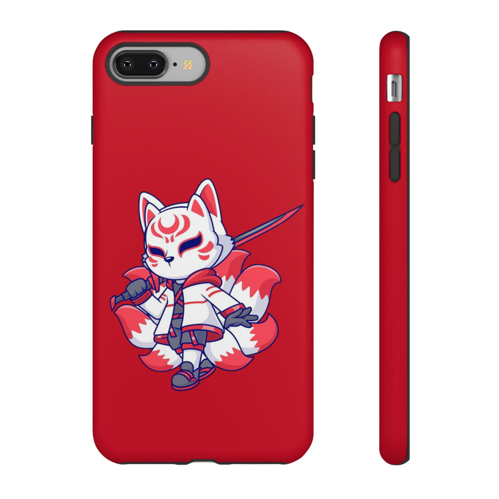 Anime-Inspired Tough Phone Case, Kawaii Fox Design, Gift for Gamers, Cute Phone Accessories, Red Phone Cover, Cosplay Merchandise