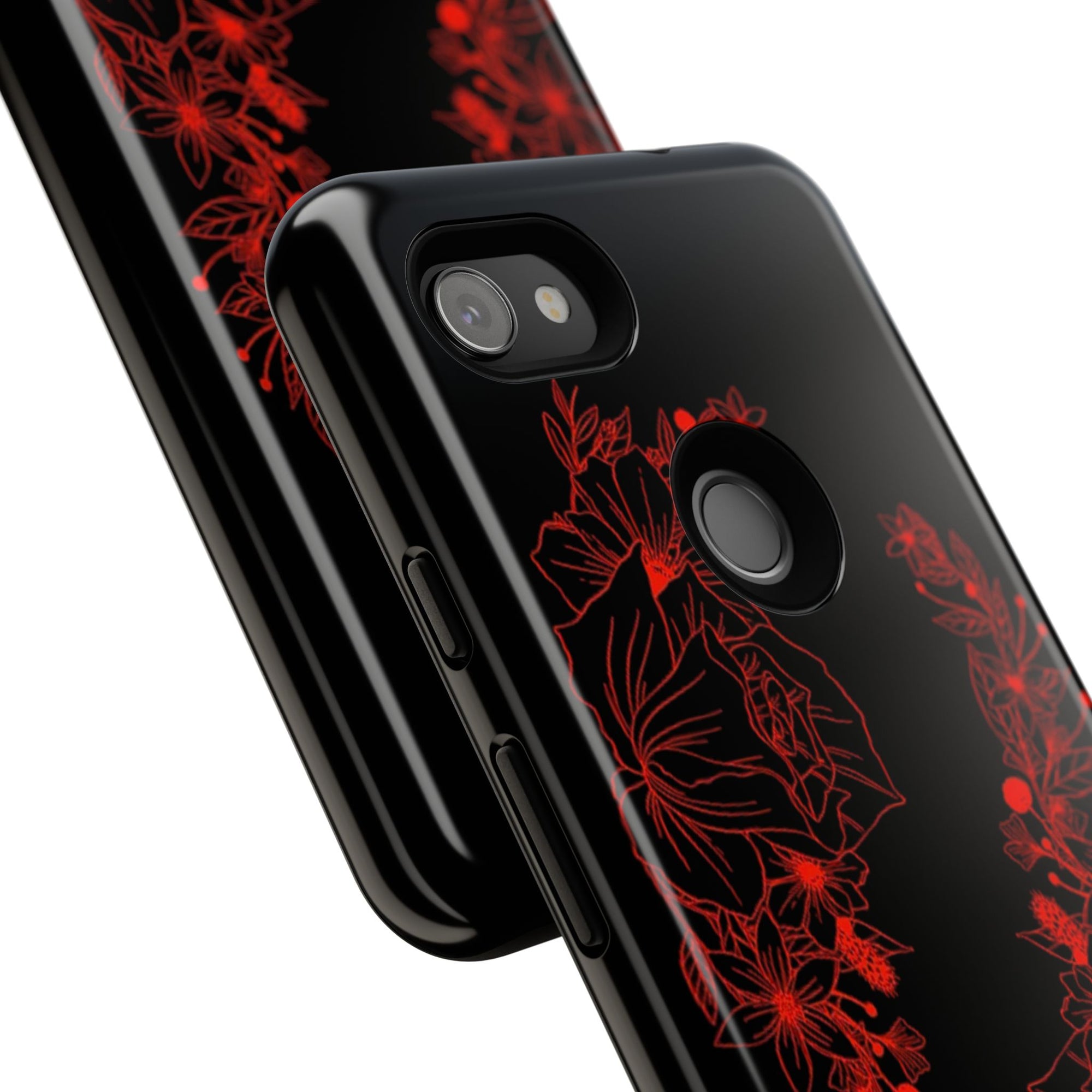 Stylish Floral Phone Case, Tough Phone Cover, Floral Design Case, Gift for Her, Black Phone Accessories