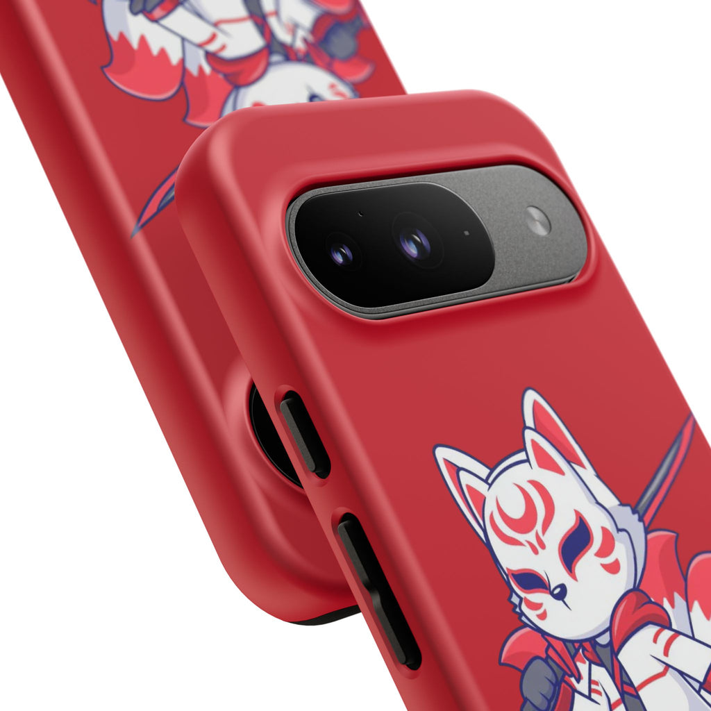 Anime-Inspired Tough Phone Case, Kawaii Fox Design, Gift for Gamers, Cute Phone Accessories, Red Phone Cover, Cosplay Merchandise