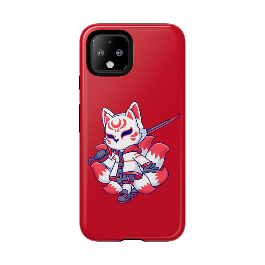 Anime-Inspired Tough Phone Case, Kawaii Fox Design, Gift for Gamers, Cute Phone Accessories, Red Phone Cover, Cosplay Merchandise