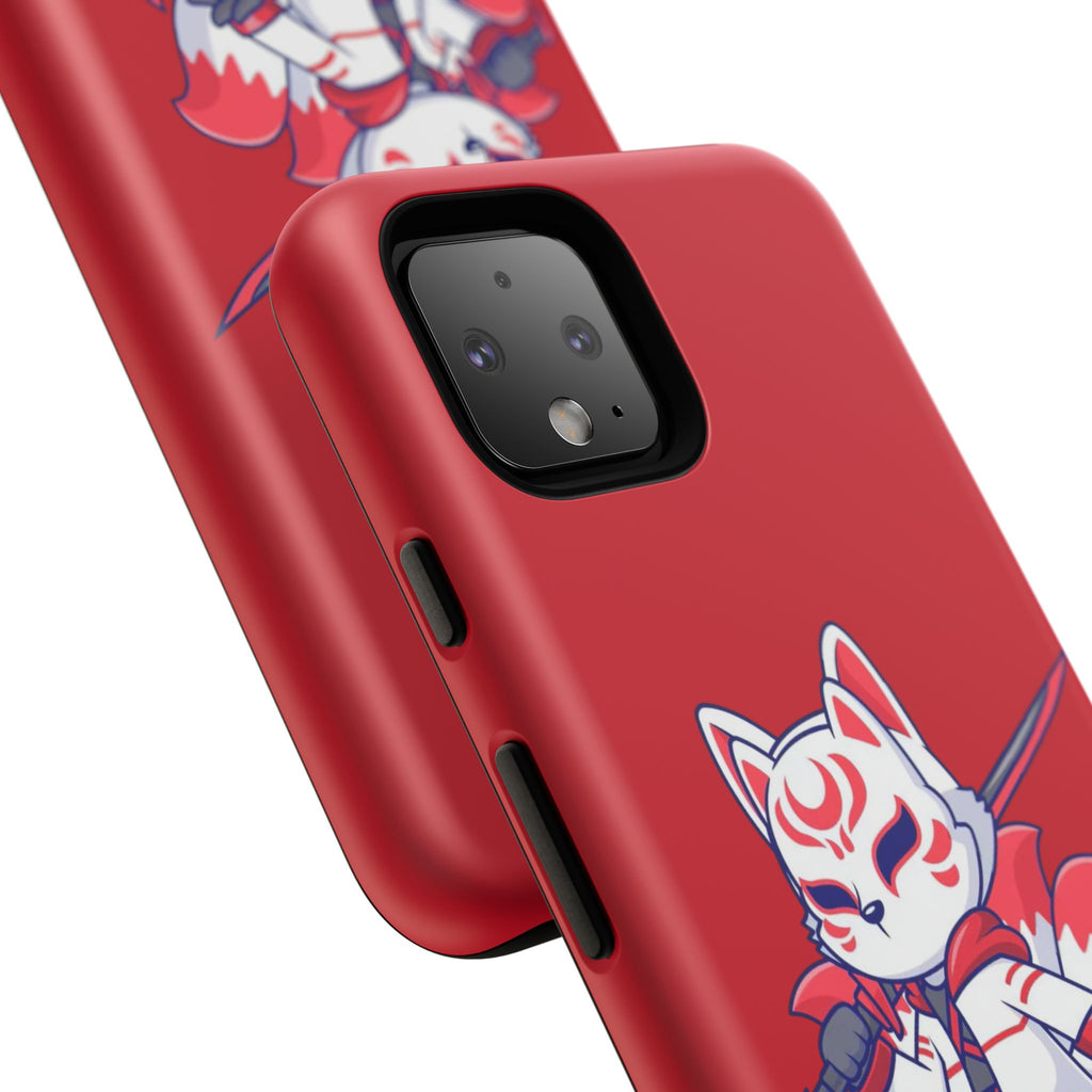 Anime-Inspired Tough Phone Case, Kawaii Fox Design, Gift for Gamers, Cute Phone Accessories, Red Phone Cover, Cosplay Merchandise