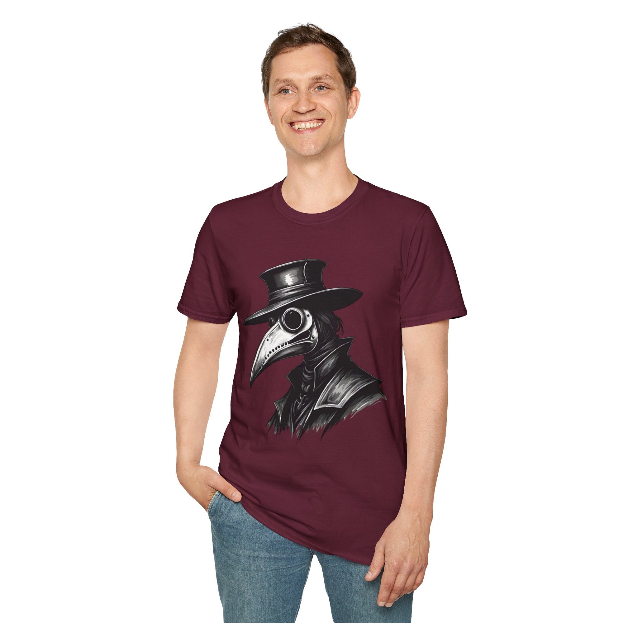 Vintage Plague Doctor Unisex T-Shirt, Unique Graphic Tee, Halloween Costume, Gift for Horror Lovers, Casual Wear, Statement Shirt