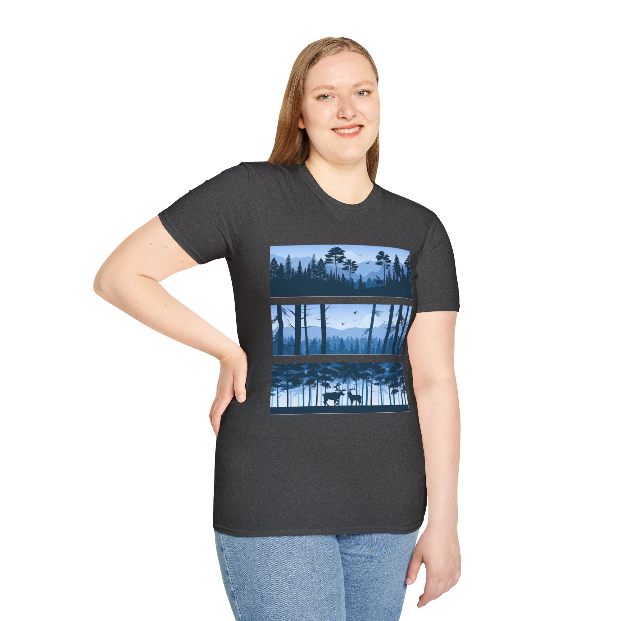 Mountain Landscape Unisex Softstyle T-Shirt | Nature Lover Gift, Outdoor Adventure Tee, Relaxed Fit, Casual Wear, Camping Shirt