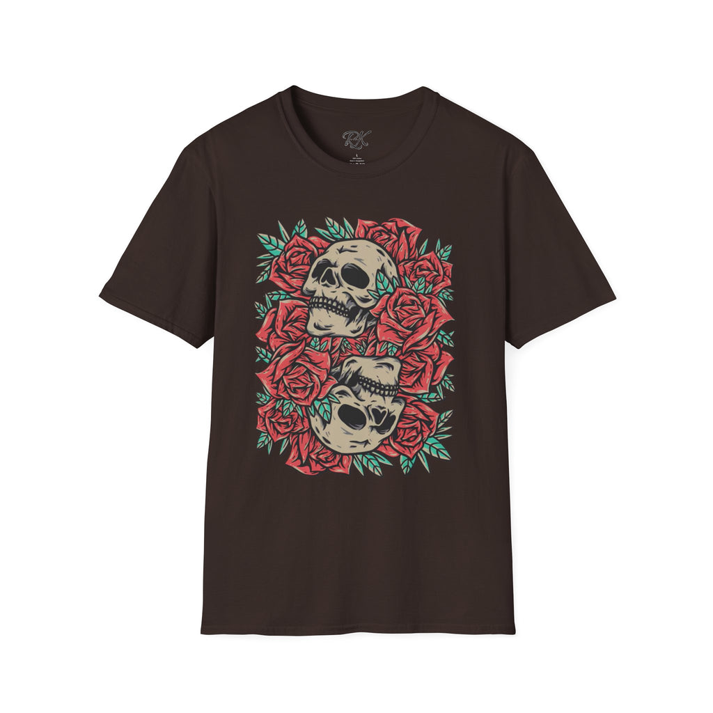 Skull & Roses Graphic T-Shirt | Edgy Casual Wear, Halloween Outfit, Gift for Friends, Festival Style, Unisex Shirt