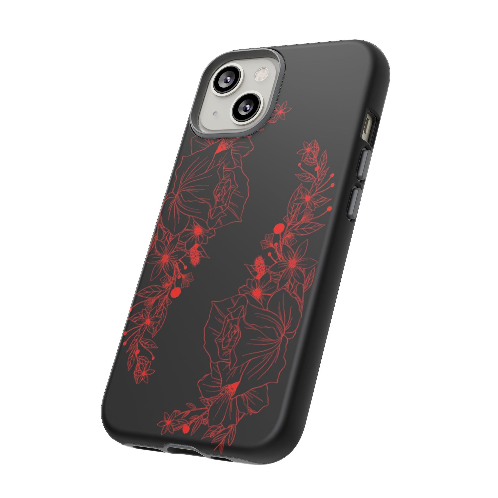 Stylish Floral Phone Case, Tough Phone Cover, Floral Design Case, Gift for Her, Black Phone Accessories
