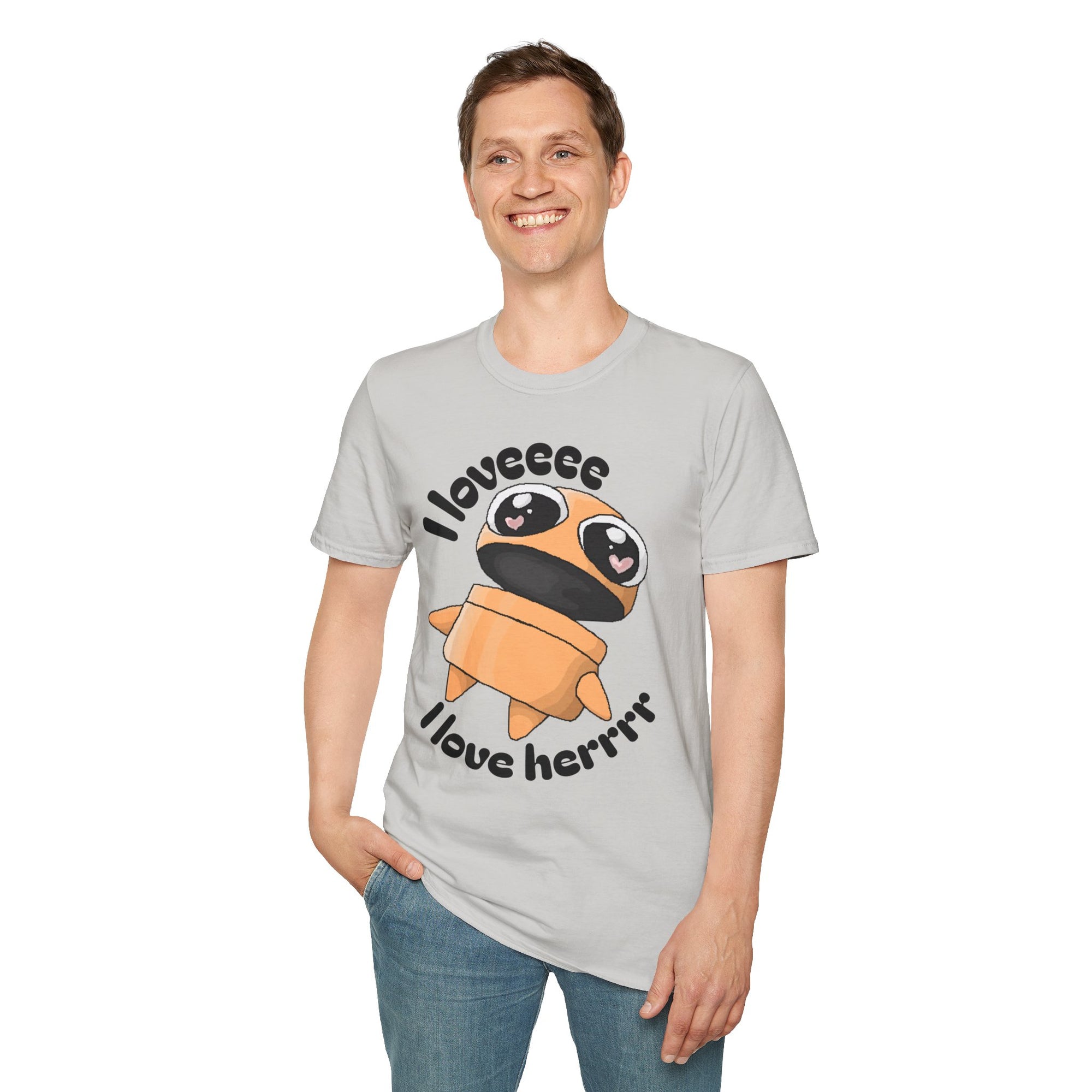 I love Herrrrr Cute Cartoon Love T-Shirt, Unisex Softstyle Tee, Perfect for Gifts, Casual Wear, Valentine's Day, Cute Character Apparel