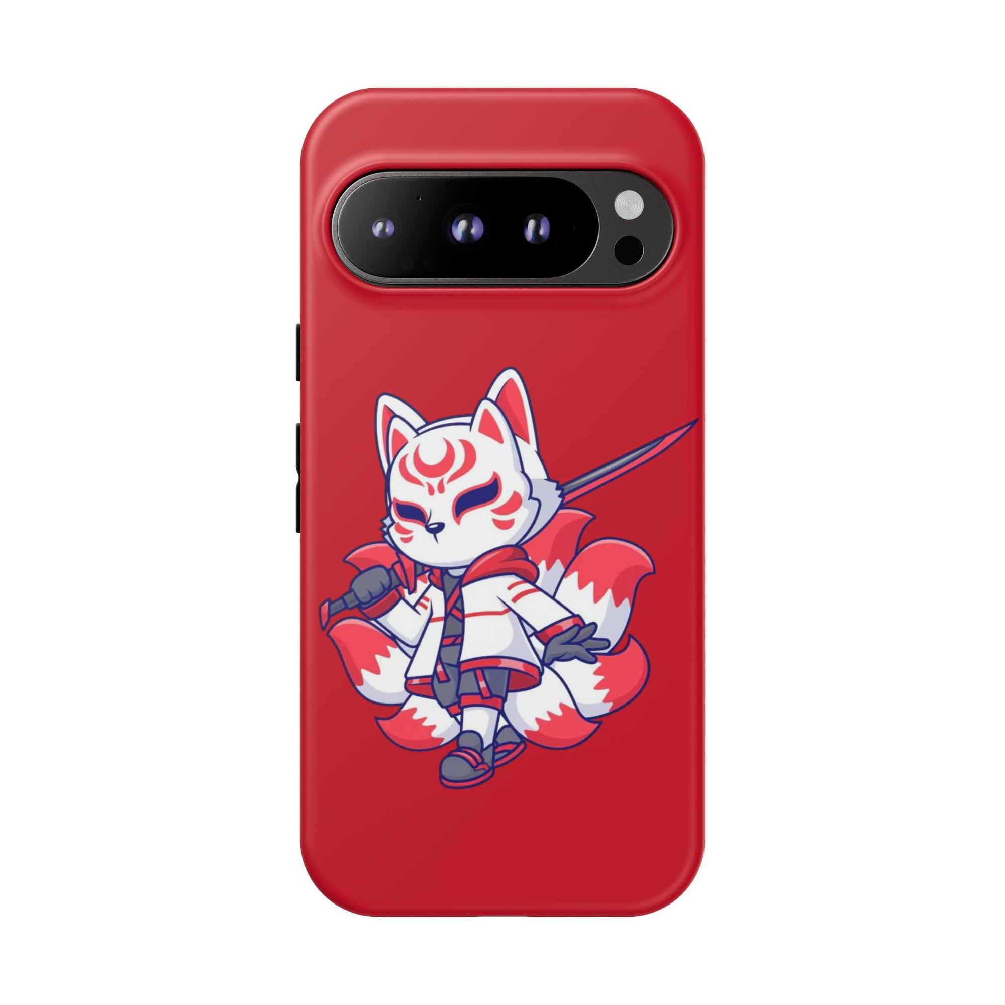 Anime-Inspired Tough Phone Case, Kawaii Fox Design, Gift for Gamers, Cute Phone Accessories, Red Phone Cover, Cosplay Merchandise