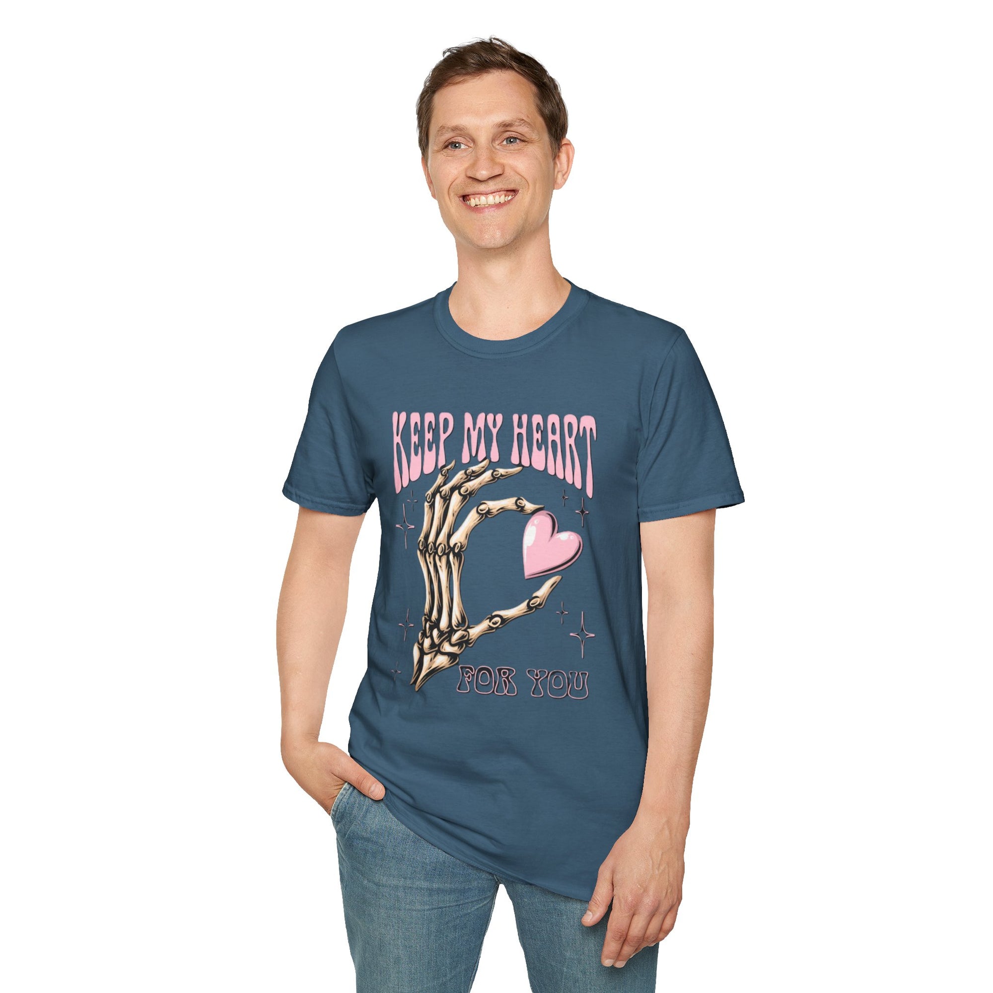 Keep My Heart Unisex Softstyle T-Shirt, Cute Graphic Tee, Valentine's Day Gift, Casual Style, Skeleton Design, Soft Cotton