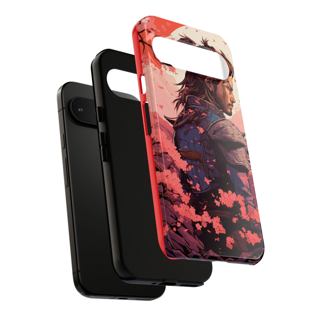 Samurai Phone Case, Tough Cases for Men, Cherry Blossom Art, Gift for Anime Fans, Unique Phone Accessory, Stylish Protection
