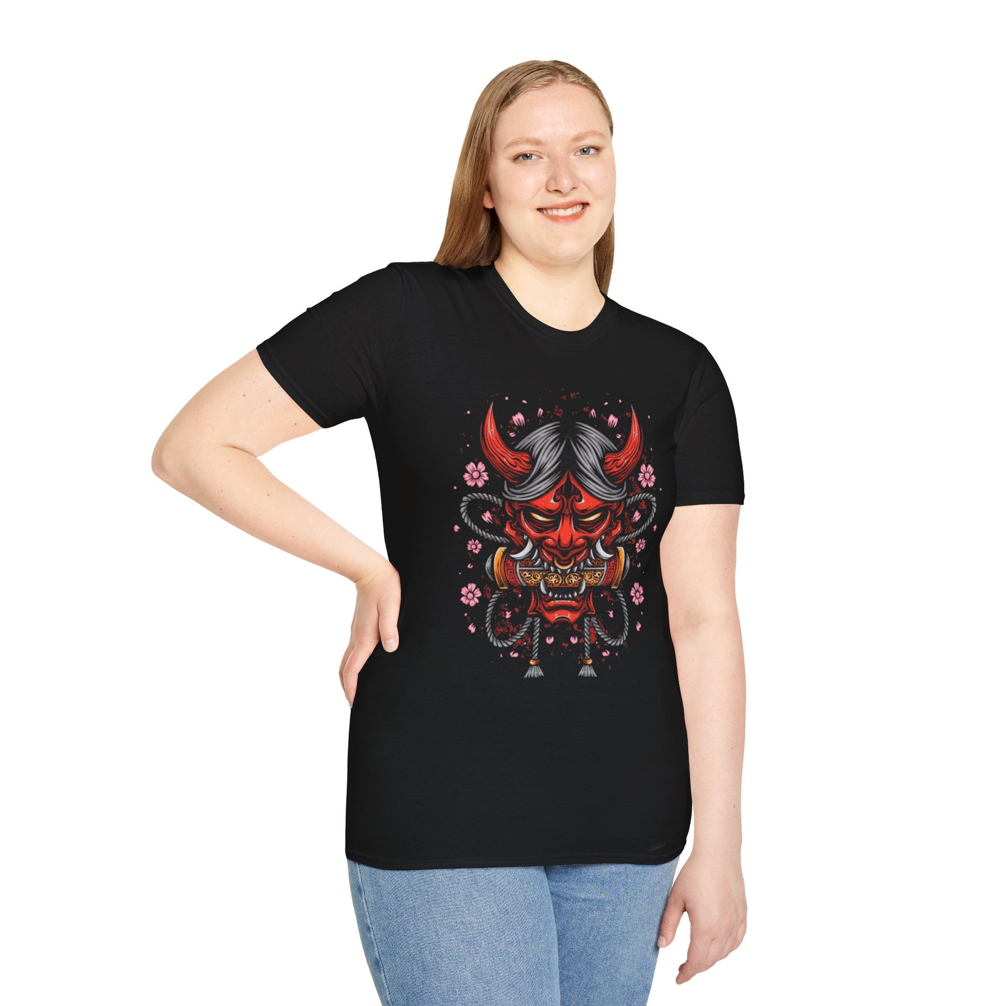 Bold Demon Graphic Unisex Softstyle T-Shirt | Streetwear Tee, Casual Wear, Unique Gift, Anime Lover Apparel, Festival Clothing