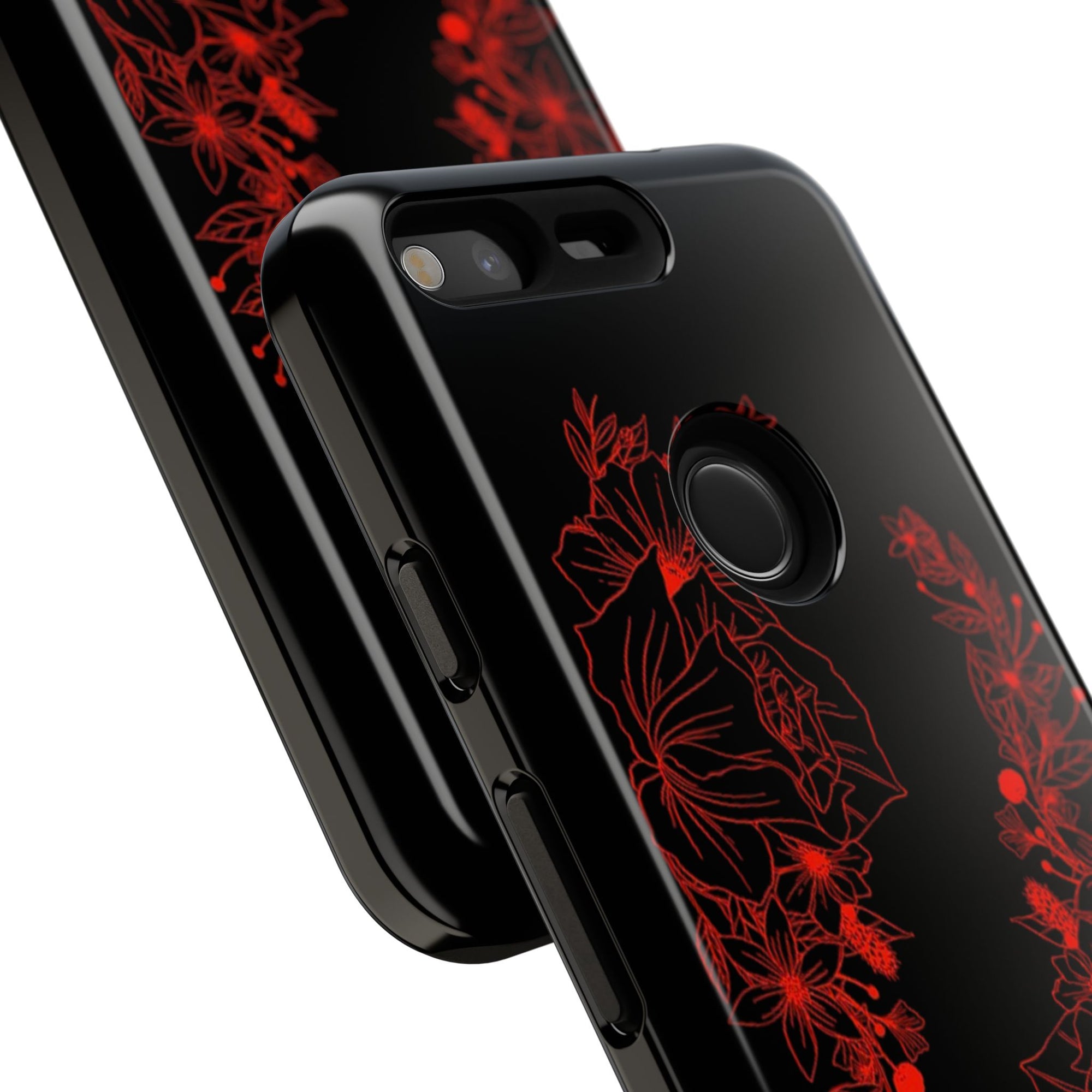 Stylish Floral Phone Case, Tough Phone Cover, Floral Design Case, Gift for Her, Black Phone Accessories