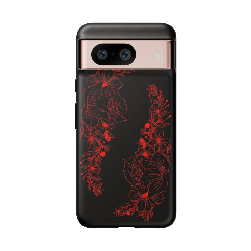 Stylish Floral Phone Case, Tough Phone Cover, Floral Design Case, Gift for Her, Black Phone Accessories