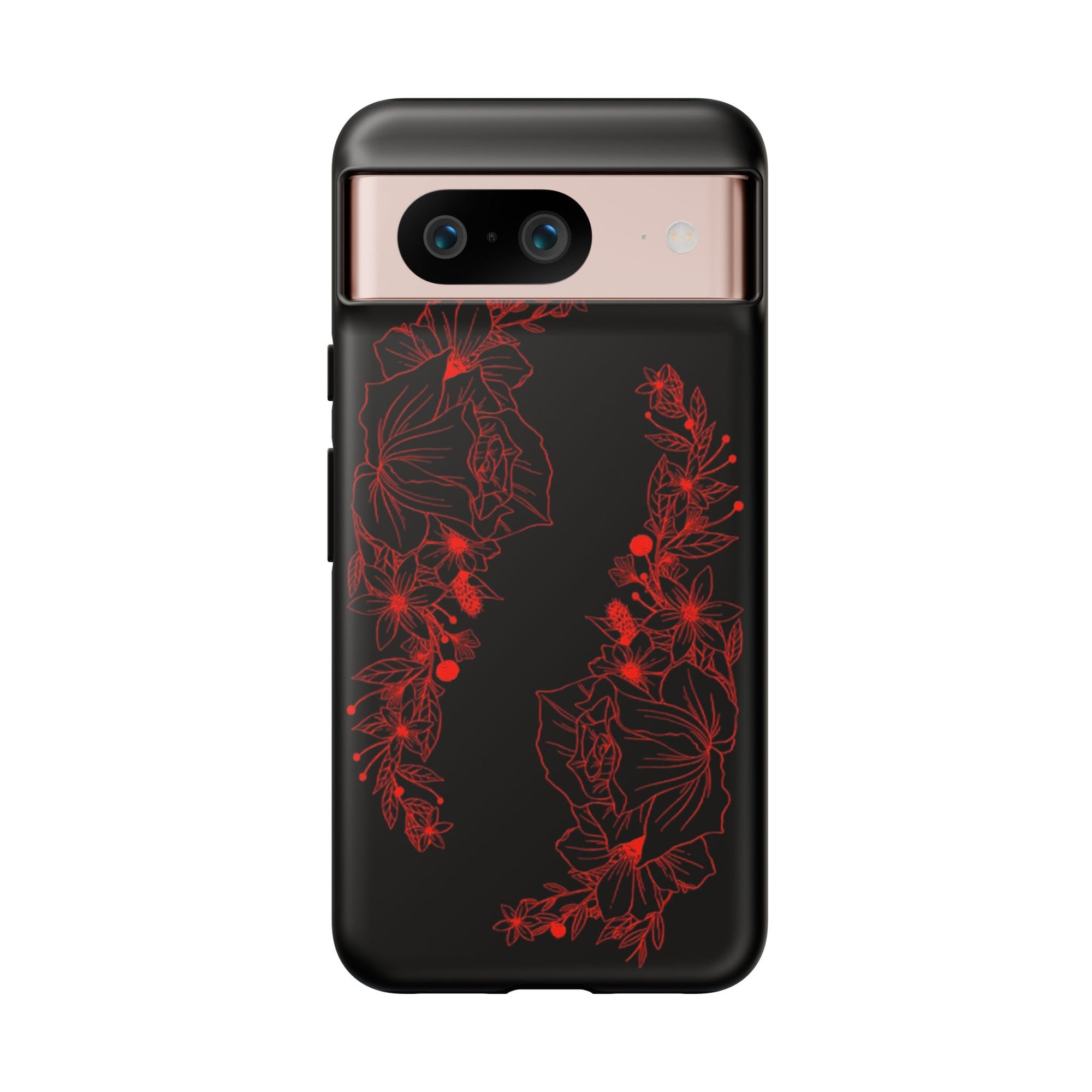 Stylish Floral Phone Case, Tough Phone Cover, Floral Design Case, Gift for Her, Black Phone Accessories