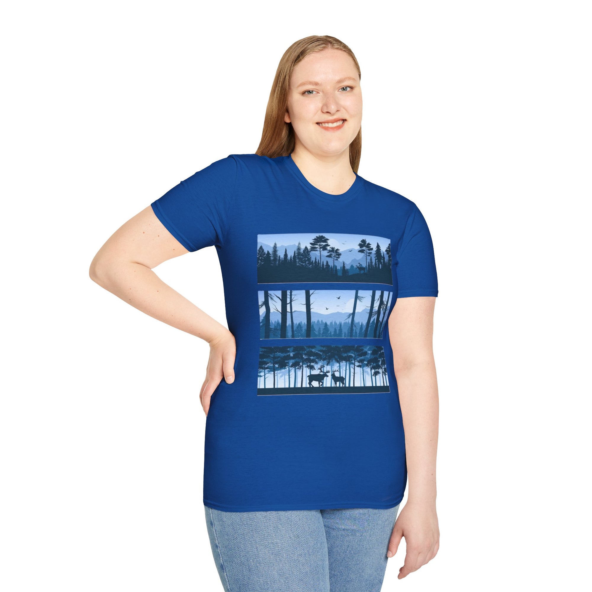 Mountain Landscape Unisex Softstyle T-Shirt | Nature Lover Gift, Outdoor Adventure Tee, Relaxed Fit, Casual Wear, Camping Shirt