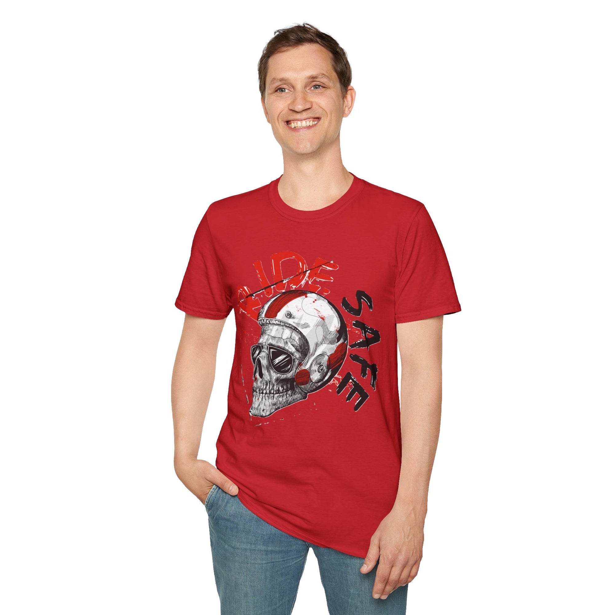 Ride Safe Skull T-Shirt | Unisex Softstyle Tee for Bikers | Perfect for Motorcyclists, Casual Wear, Gifts, and Events
