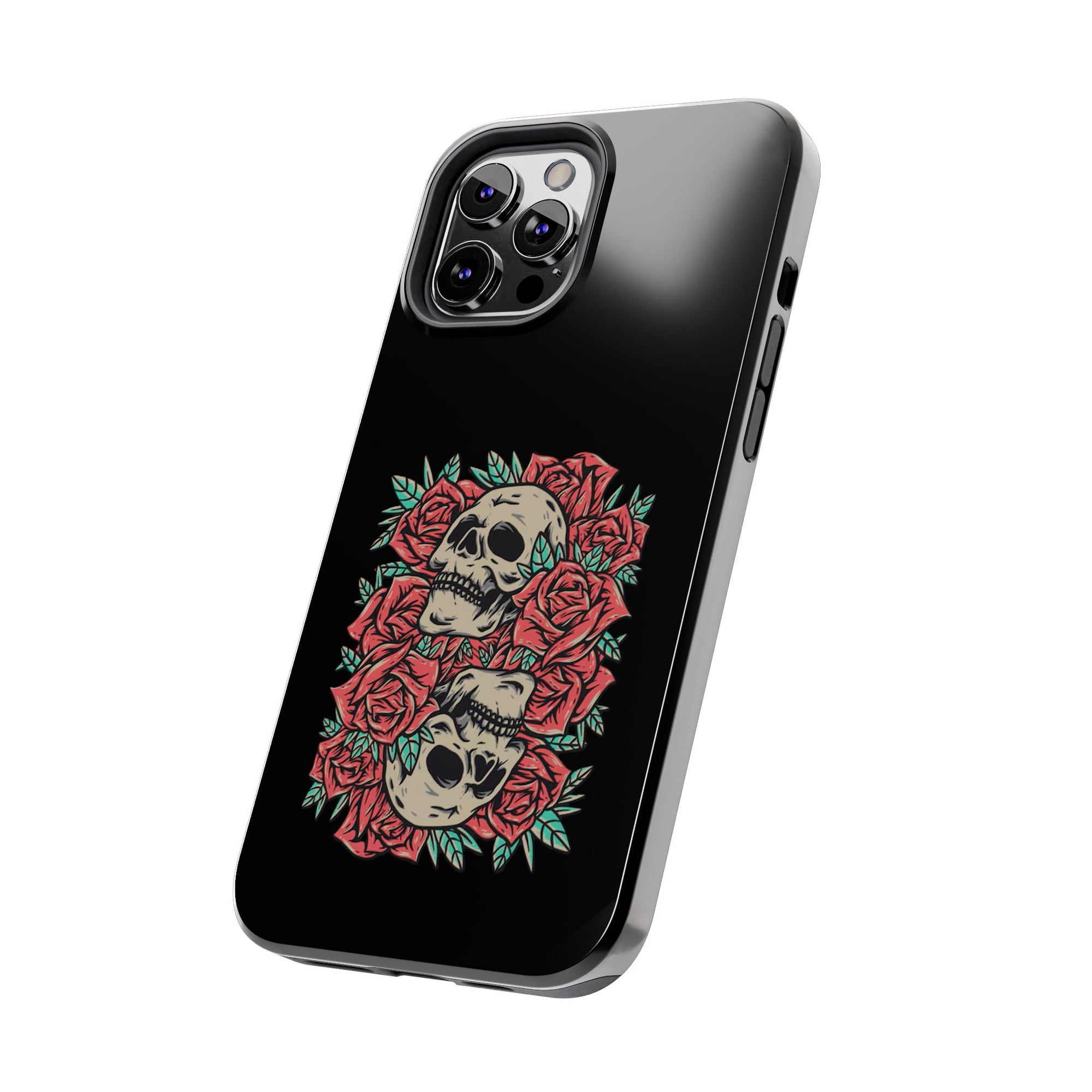 Stylish Skull & Roses Phone Case, Tough Phone Cover, Floral Skull Design, Unique Gift for her, Gothic Aesthetic Accessories