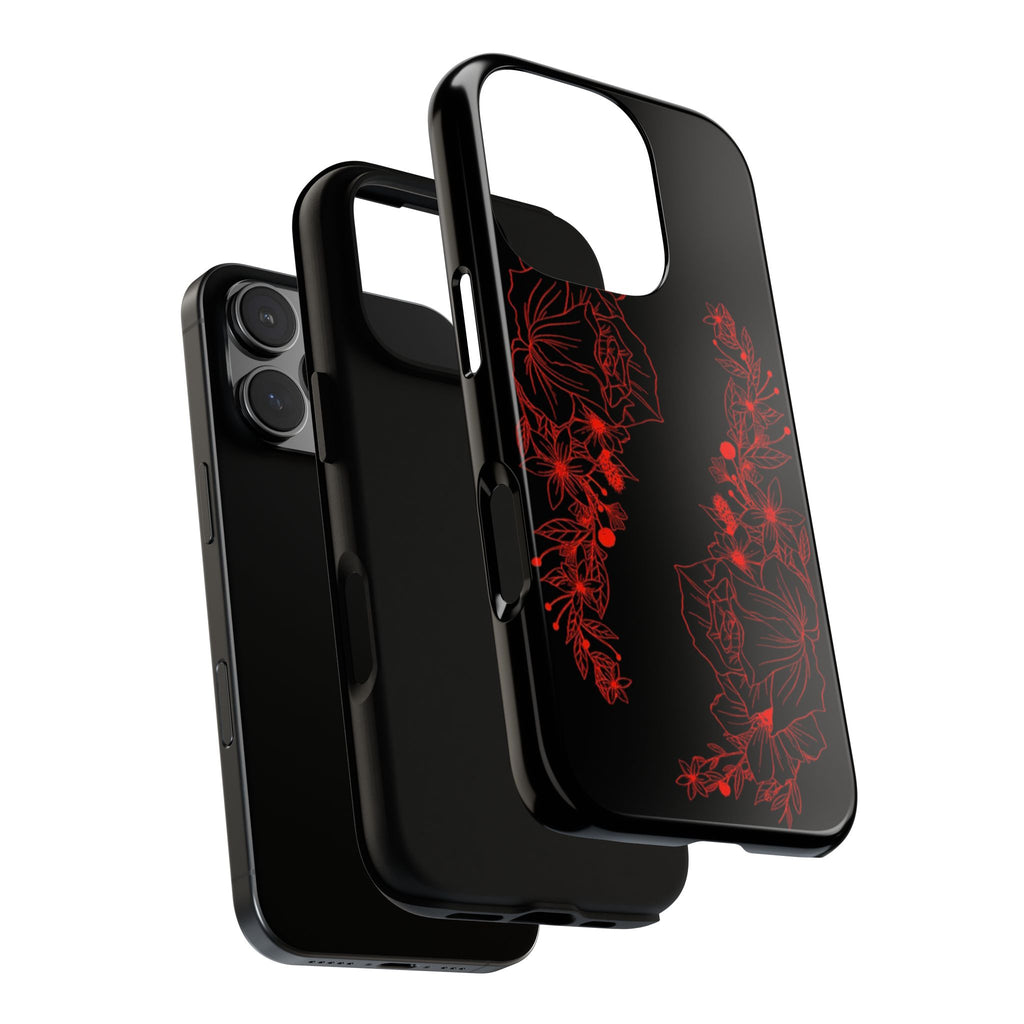 Stylish Floral Phone Case, Tough Phone Cover, Floral Design Case, Gift for Her, Black Phone Accessories