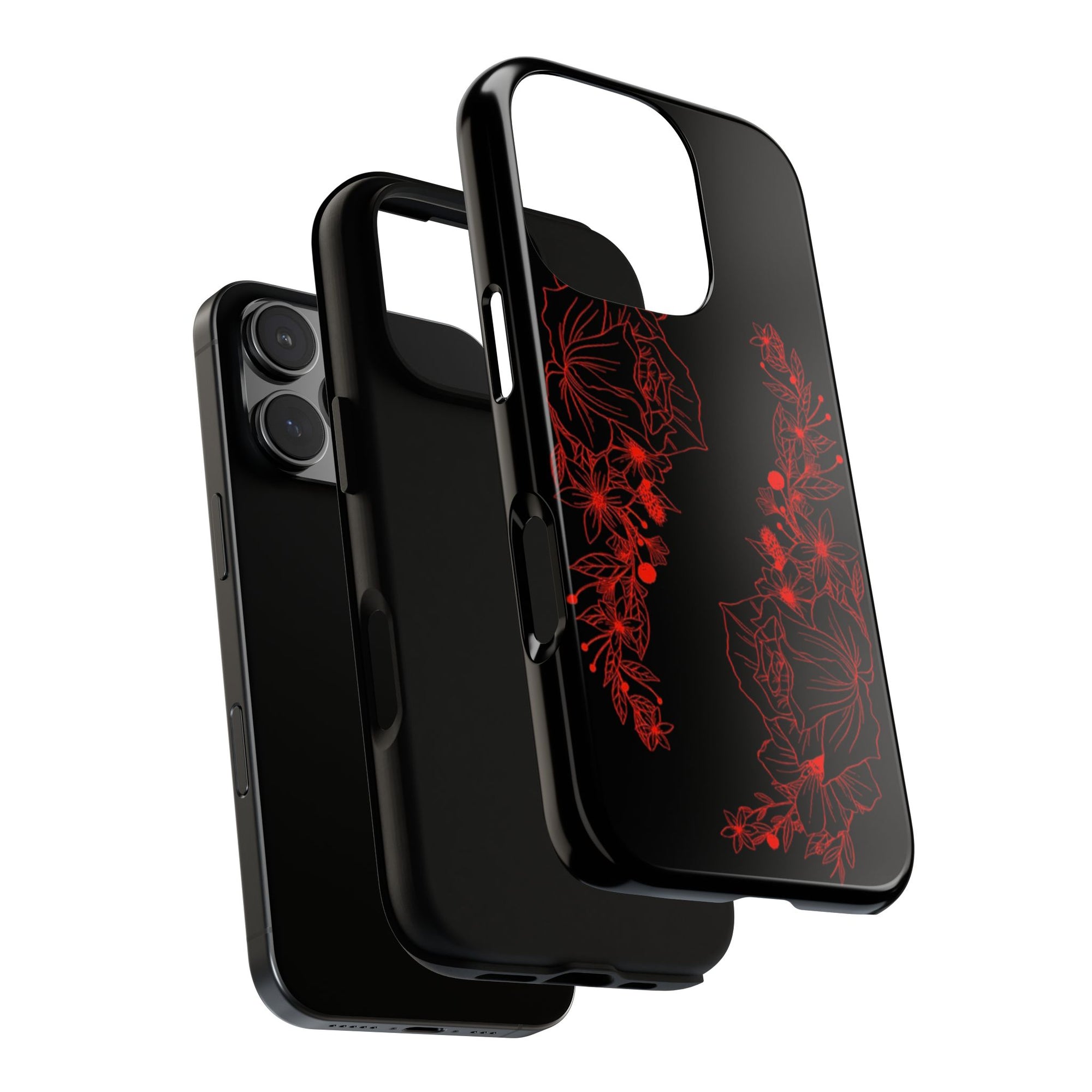 Stylish Floral Phone Case, Tough Phone Cover, Floral Design Case, Gift for Her, Black Phone Accessories