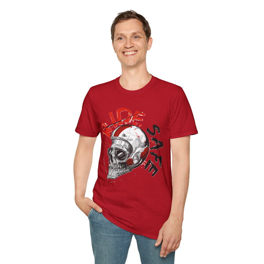 Ride Safe Skull T-Shirt | Unisex Softstyle Tee for Bikers | Perfect for Motorcyclists, Casual Wear, Gifts, and Events