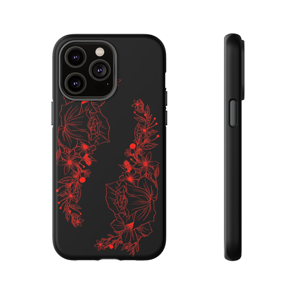 Stylish Floral Phone Case, Tough Phone Cover, Floral Design Case, Gift for Her, Black Phone Accessories