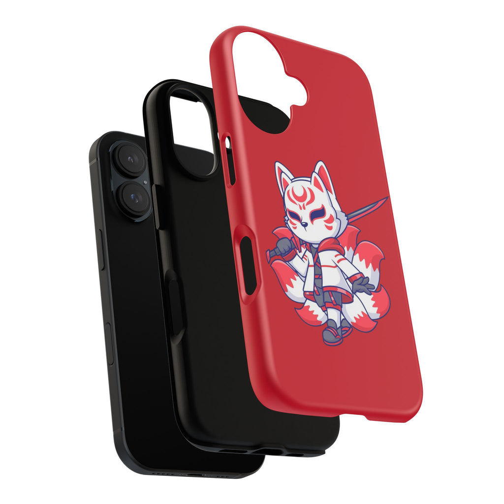 Anime-Inspired Tough Phone Case, Kawaii Fox Design, Gift for Gamers, Cute Phone Accessories, Red Phone Cover, Cosplay Merchandise