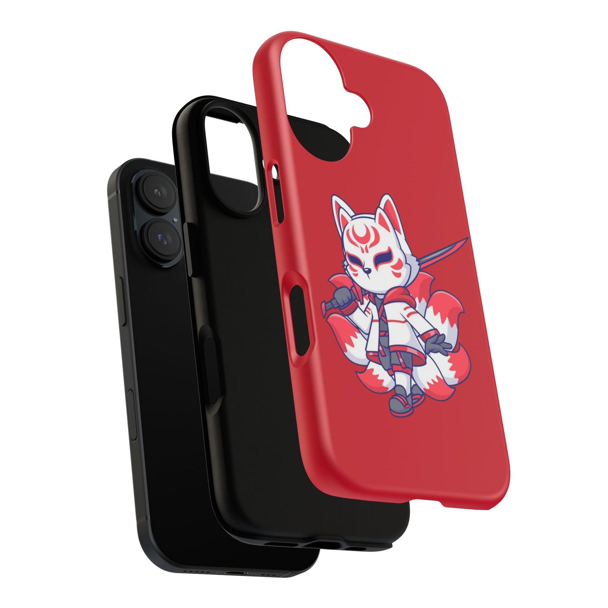 Anime-Inspired Tough Phone Case, Kawaii Fox Design, Gift for Gamers, Cute Phone Accessories, Red Phone Cover, Cosplay Merchandise