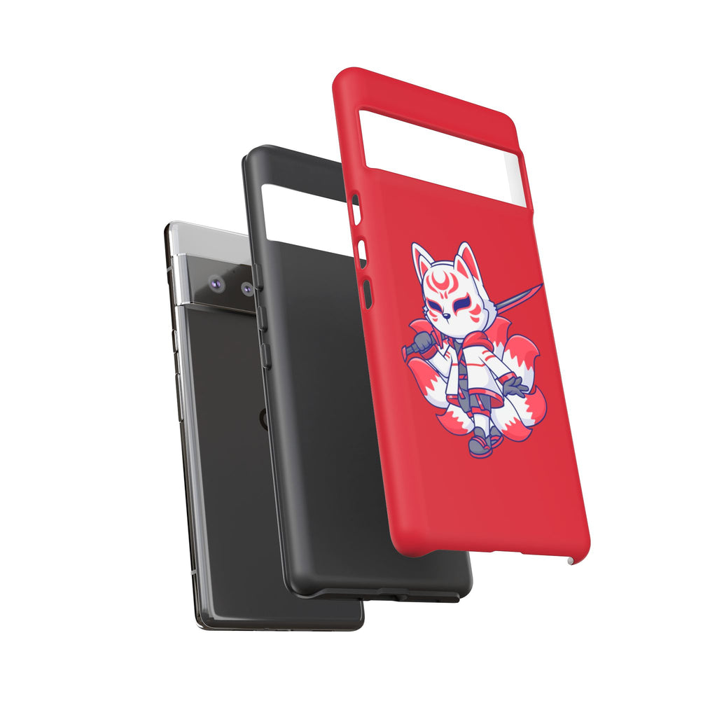 Anime-Inspired Tough Phone Case, Kawaii Fox Design, Gift for Gamers, Cute Phone Accessories, Red Phone Cover, Cosplay Merchandise