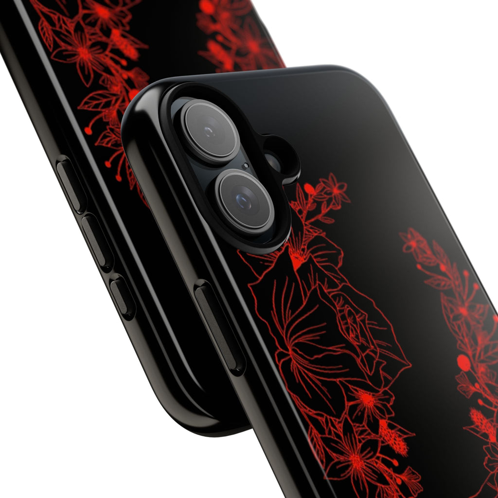 Stylish Floral Phone Case, Tough Phone Cover, Floral Design Case, Gift for Her, Black Phone Accessories