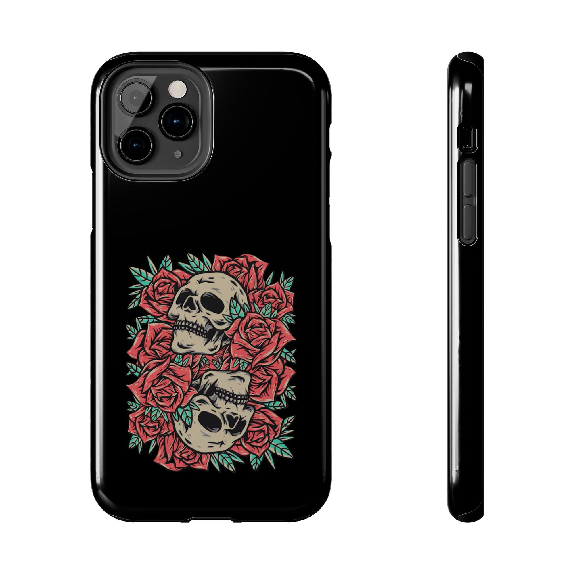 Stylish Skull & Roses Phone Case, Tough Phone Cover, Floral Skull Design, Unique Gift for her, Gothic Aesthetic Accessories