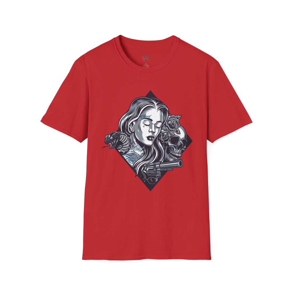Edgy Graphic Tee, Unisex T-Shirt with Skull and Rose Design, Stylish Casual Wear, Perfect for Gift Giving, Comfortable Everyday Attire