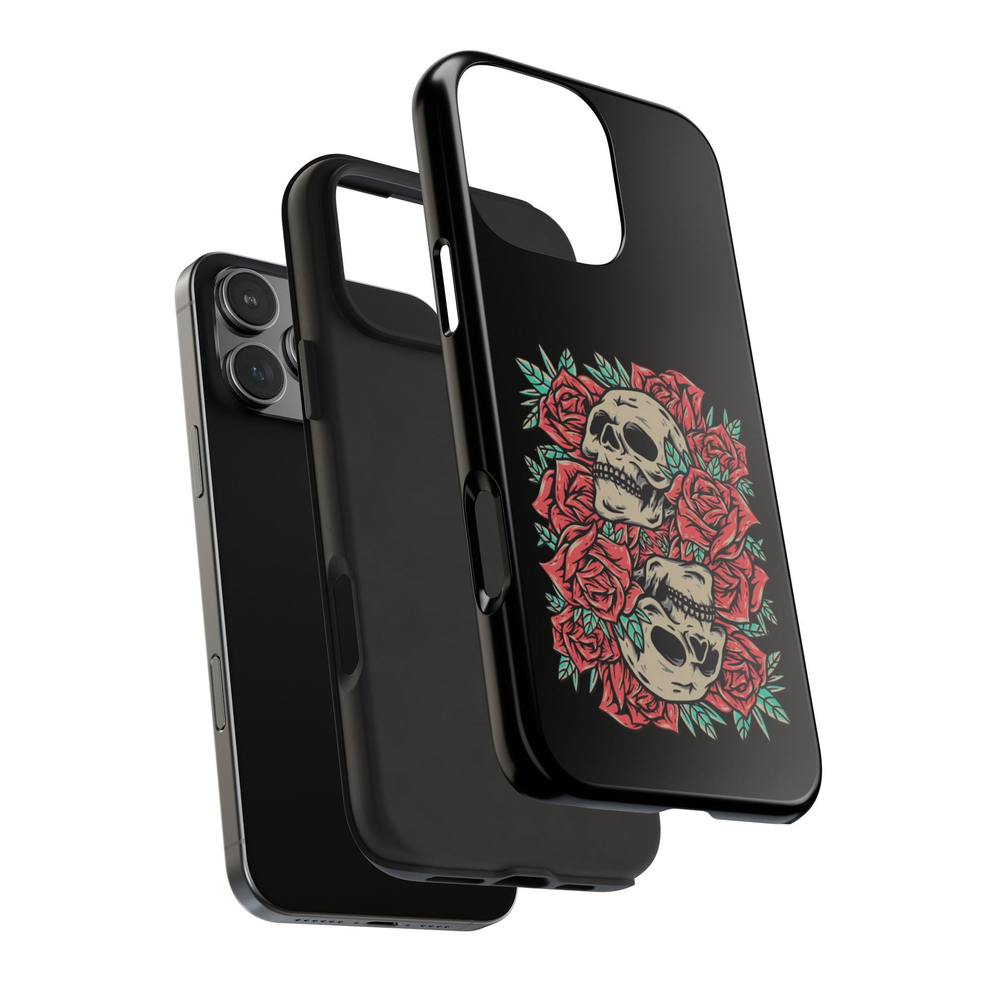 Stylish Skull & Roses Phone Case, Tough Phone Cover, Floral Skull Design, Unique Gift for her, Gothic Aesthetic Accessories