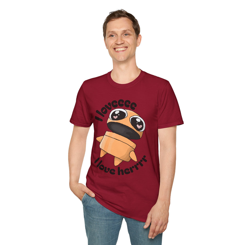 I love Herrrrr Cute Cartoon Love T-Shirt, Unisex Softstyle Tee, Perfect for Gifts, Casual Wear, Valentine's Day, Cute Character Apparel