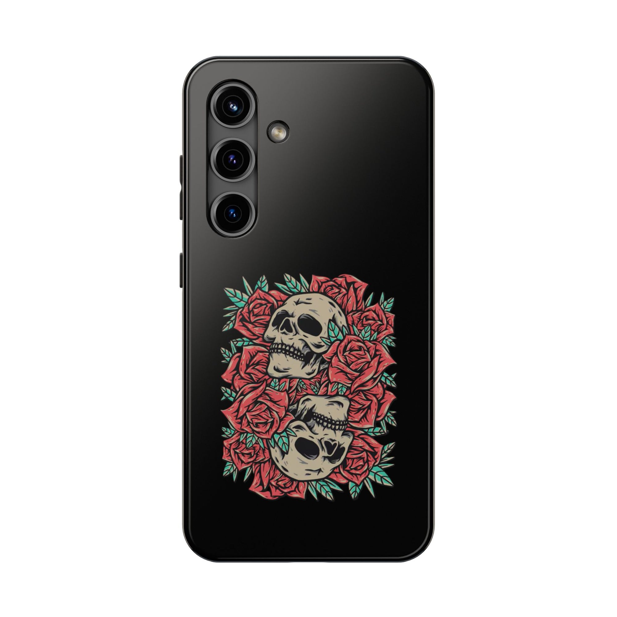 Stylish Skull & Roses Phone Case, Tough Phone Cover, Floral Skull Design, Unique Gift for her, Gothic Aesthetic Accessories
