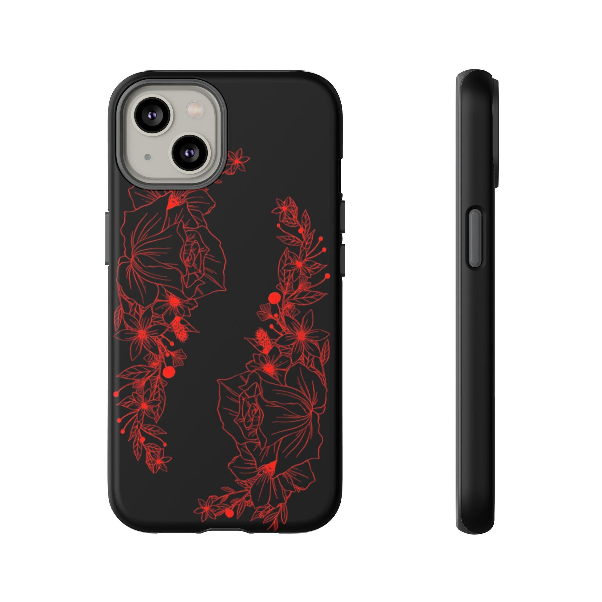 Stylish Floral Phone Case, Tough Phone Cover, Floral Design Case, Gift for Her, Black Phone Accessories