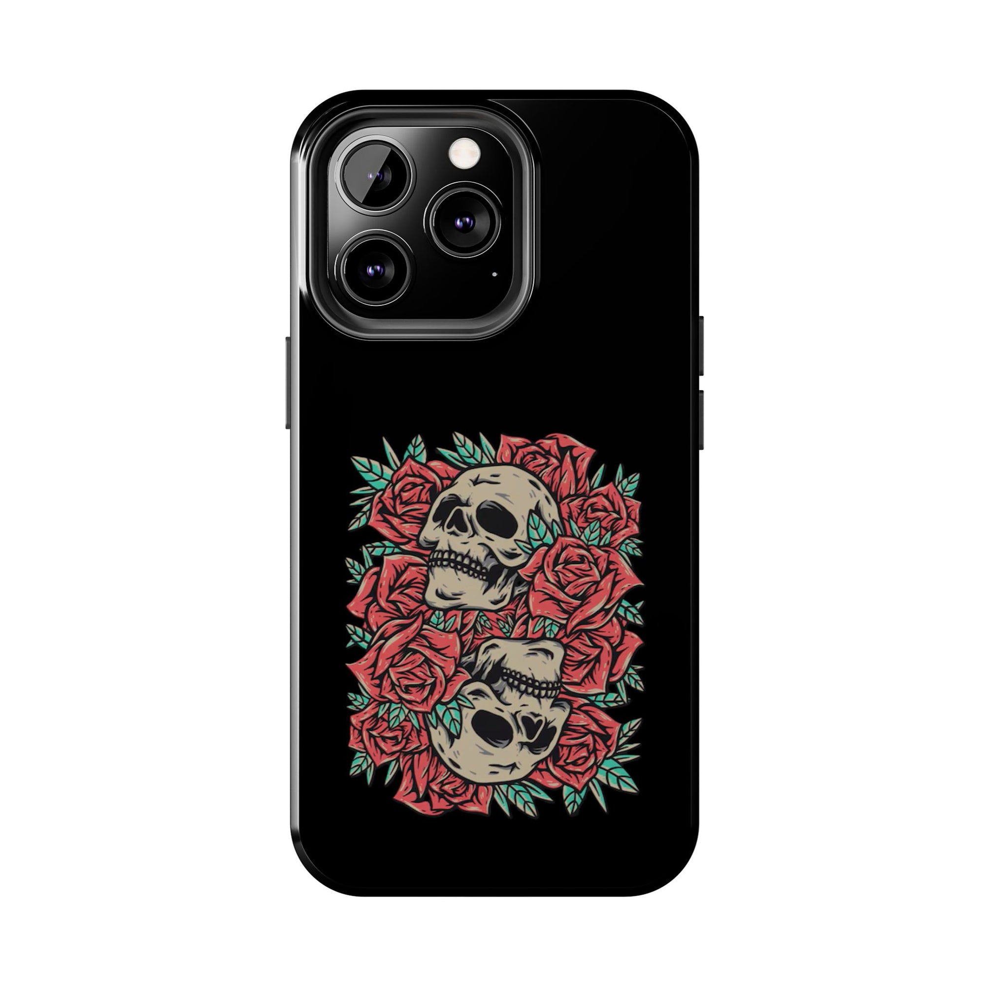 Stylish Skull & Roses Phone Case, Tough Phone Cover, Floral Skull Design, Unique Gift for her, Gothic Aesthetic Accessories