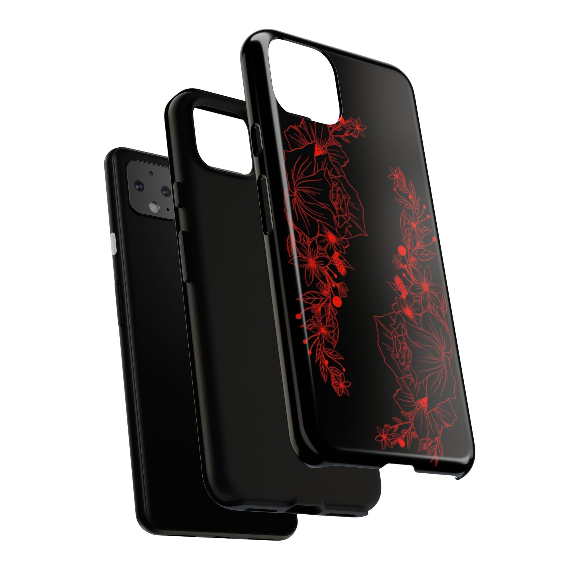 Stylish Floral Phone Case, Tough Phone Cover, Floral Design Case, Gift for Her, Black Phone Accessories