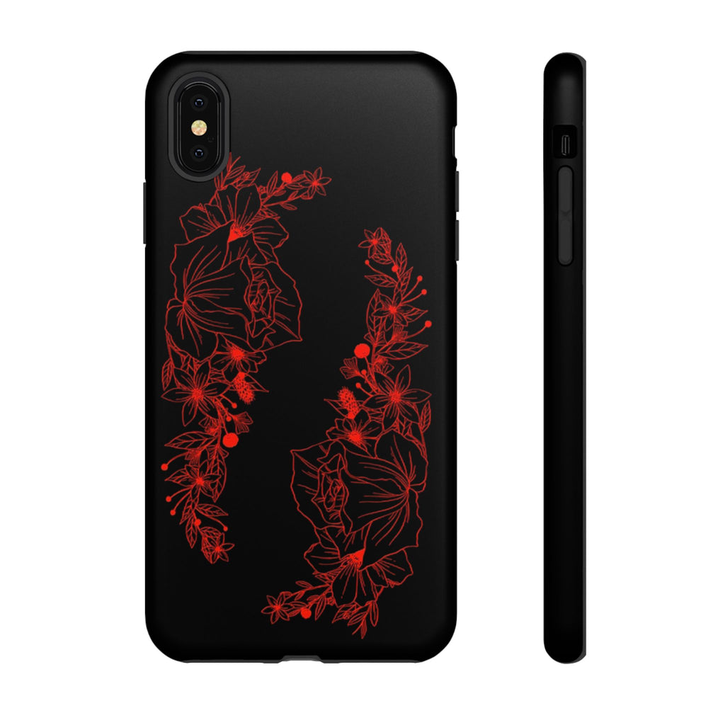 Stylish Floral Phone Case, Tough Phone Cover, Floral Design Case, Gift for Her, Black Phone Accessories
