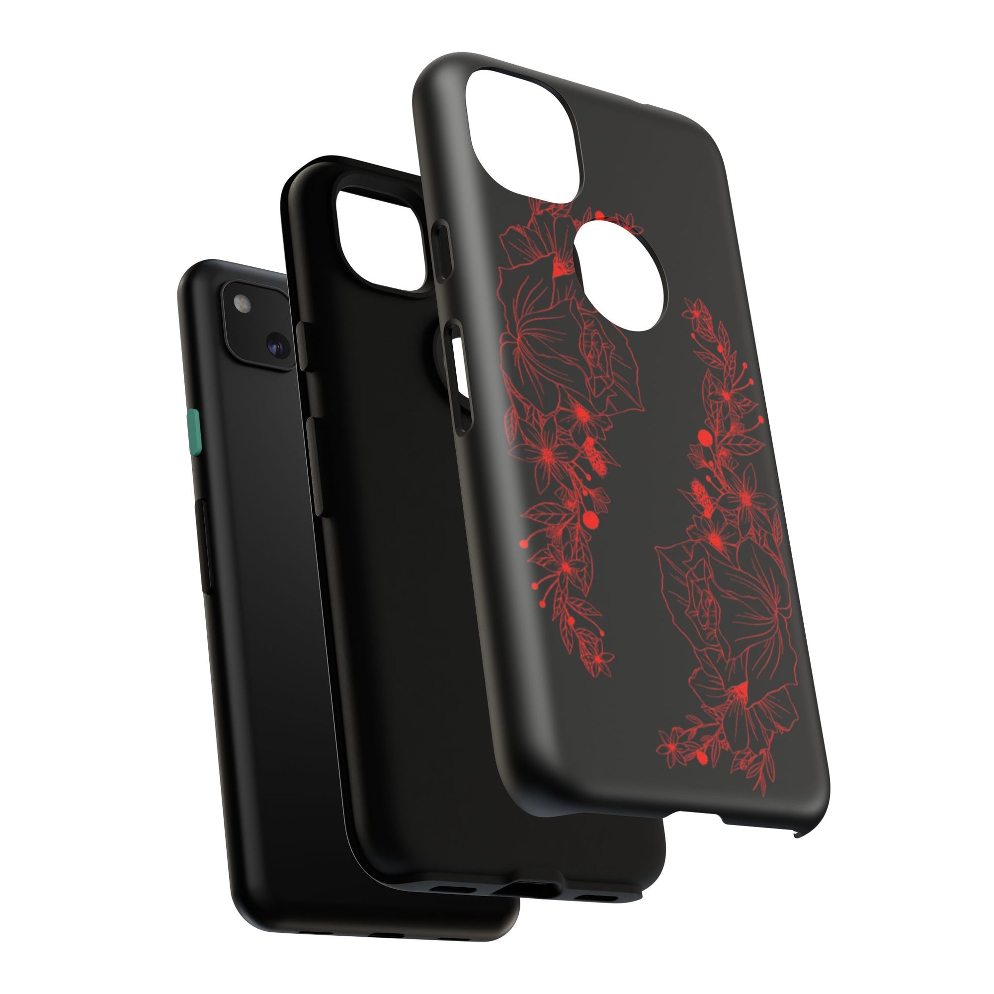 Stylish Floral Phone Case, Tough Phone Cover, Floral Design Case, Gift for Her, Black Phone Accessories
