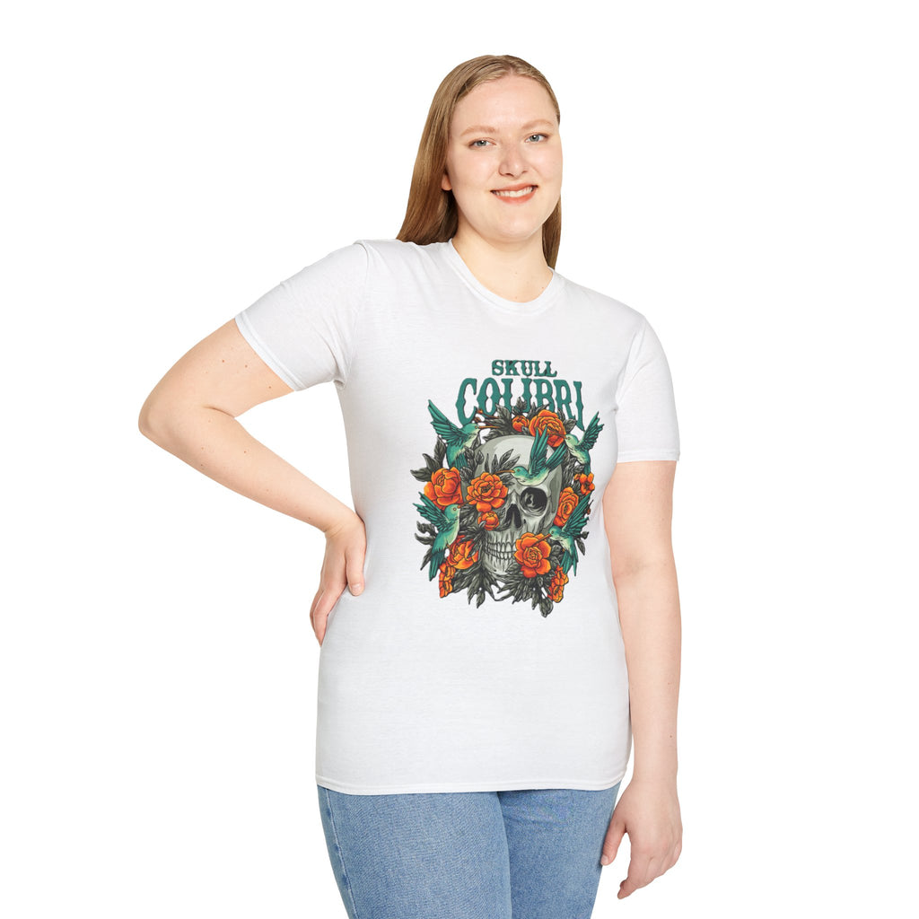 Skull & Roses Unisex T-Shirt, Casual Graphic Tee, Boho Shirt, Unique Gift, Festival Wear, Everyday Style