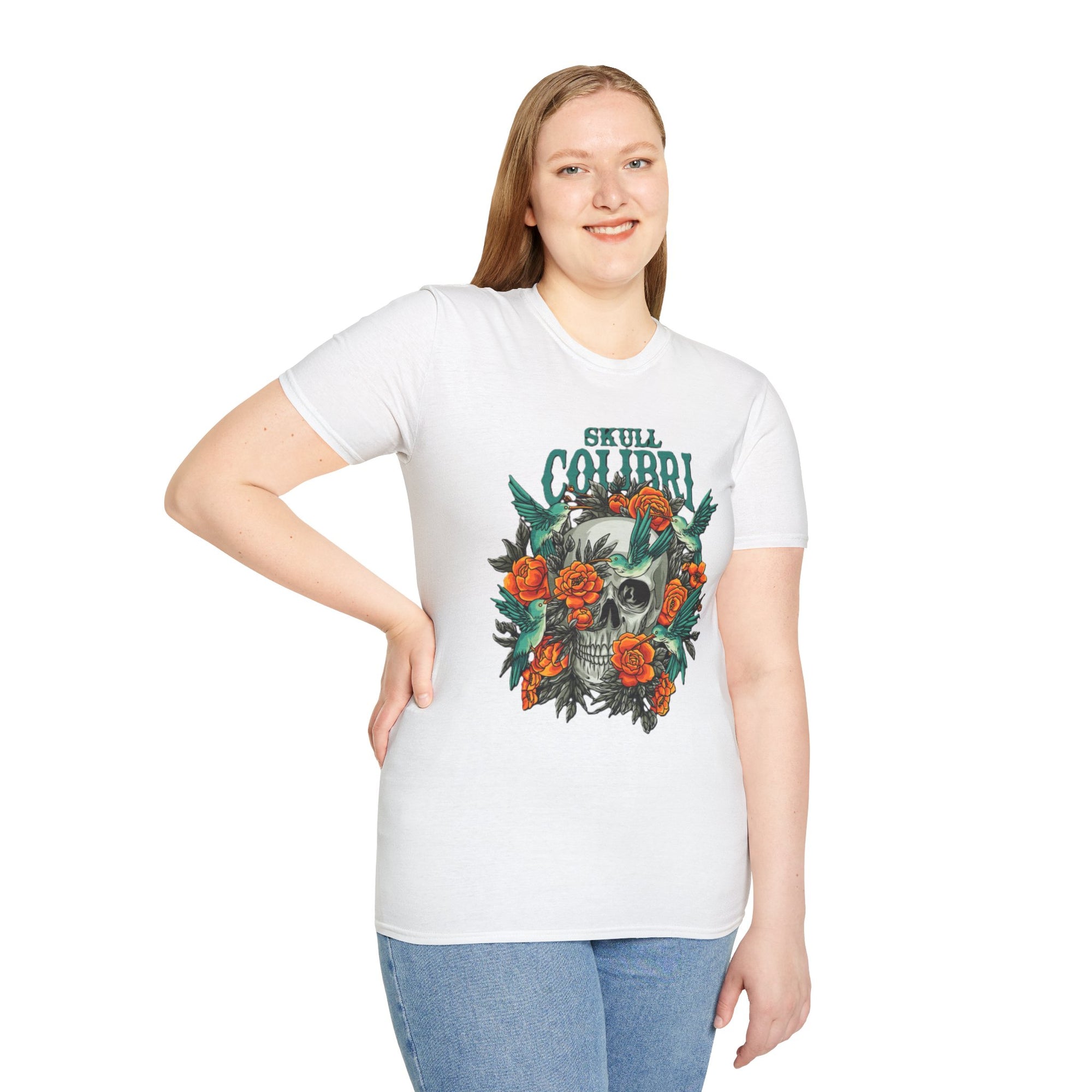 Skull & Roses Unisex T-Shirt, Casual Graphic Tee, Boho Shirt, Unique Gift, Festival Wear, Everyday Style