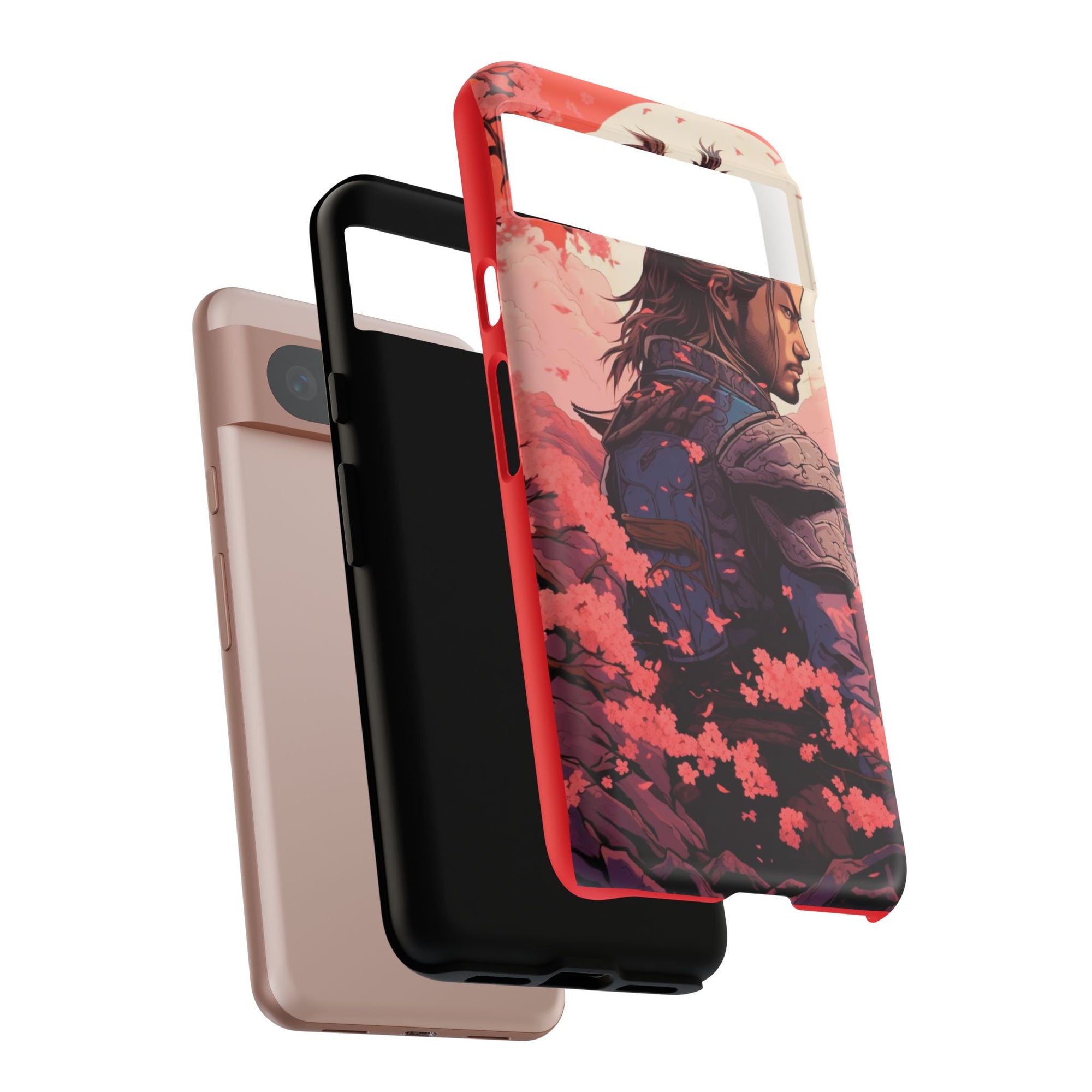 Samurai Phone Case, Tough Cases for Men, Cherry Blossom Art, Gift for Anime Fans, Unique Phone Accessory, Stylish Protection