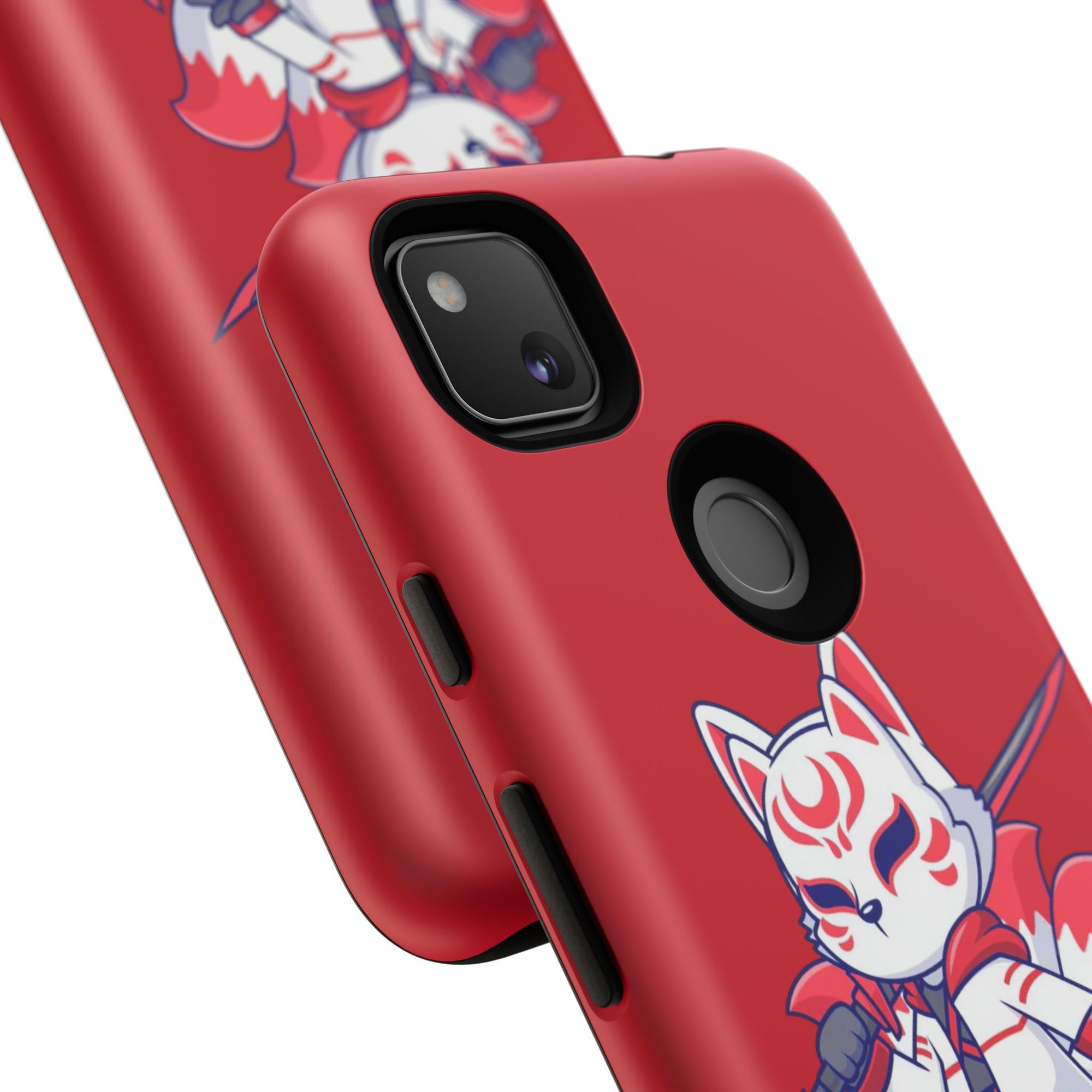 Anime-Inspired Tough Phone Case, Kawaii Fox Design, Gift for Gamers, Cute Phone Accessories, Red Phone Cover, Cosplay Merchandise