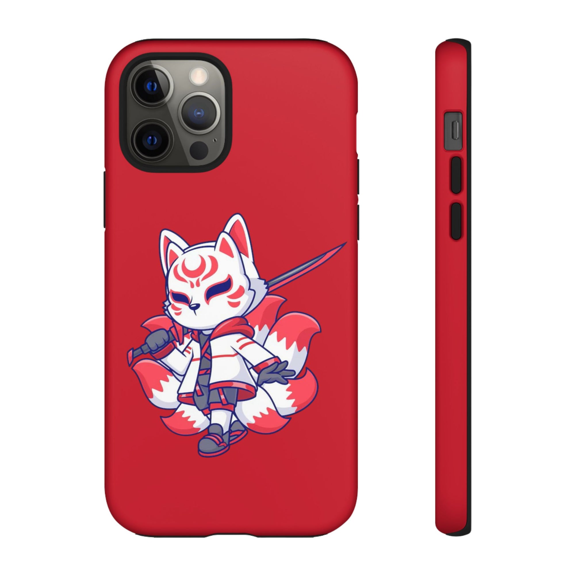 Anime-Inspired Tough Phone Case, Kawaii Fox Design, Gift for Gamers, Cute Phone Accessories, Red Phone Cover, Cosplay Merchandise