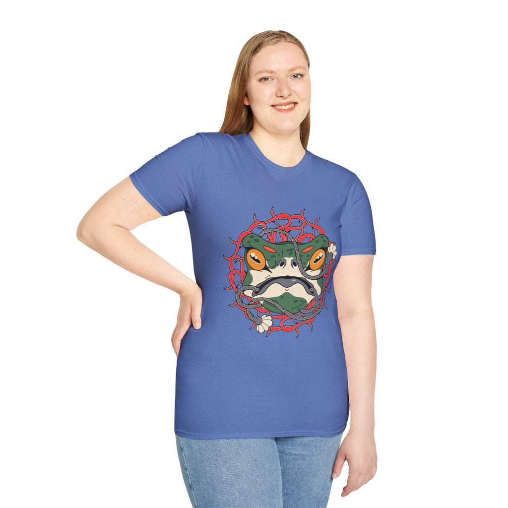 Frog Art Unisex Softstyle T-Shirt | Unique Graphic Tee, Casual Wear, Gift for Nature Lovers, Birthday, Eco-Friendly Fashion