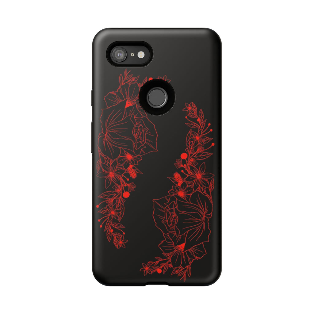 Stylish Floral Phone Case, Tough Phone Cover, Floral Design Case, Gift for Her, Black Phone Accessories